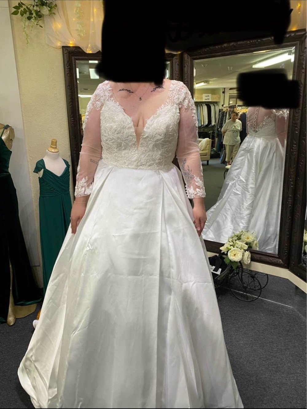 Lace Bodice A-Line Wedding Dress with Sheer Long Sleeves in White